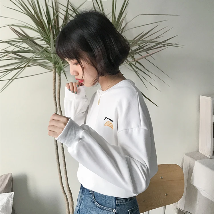 Женские кофты японский Harajuku Ulzzang мультфильм круассан вышивка свободный свитер Женская Корейская одежда для женщин