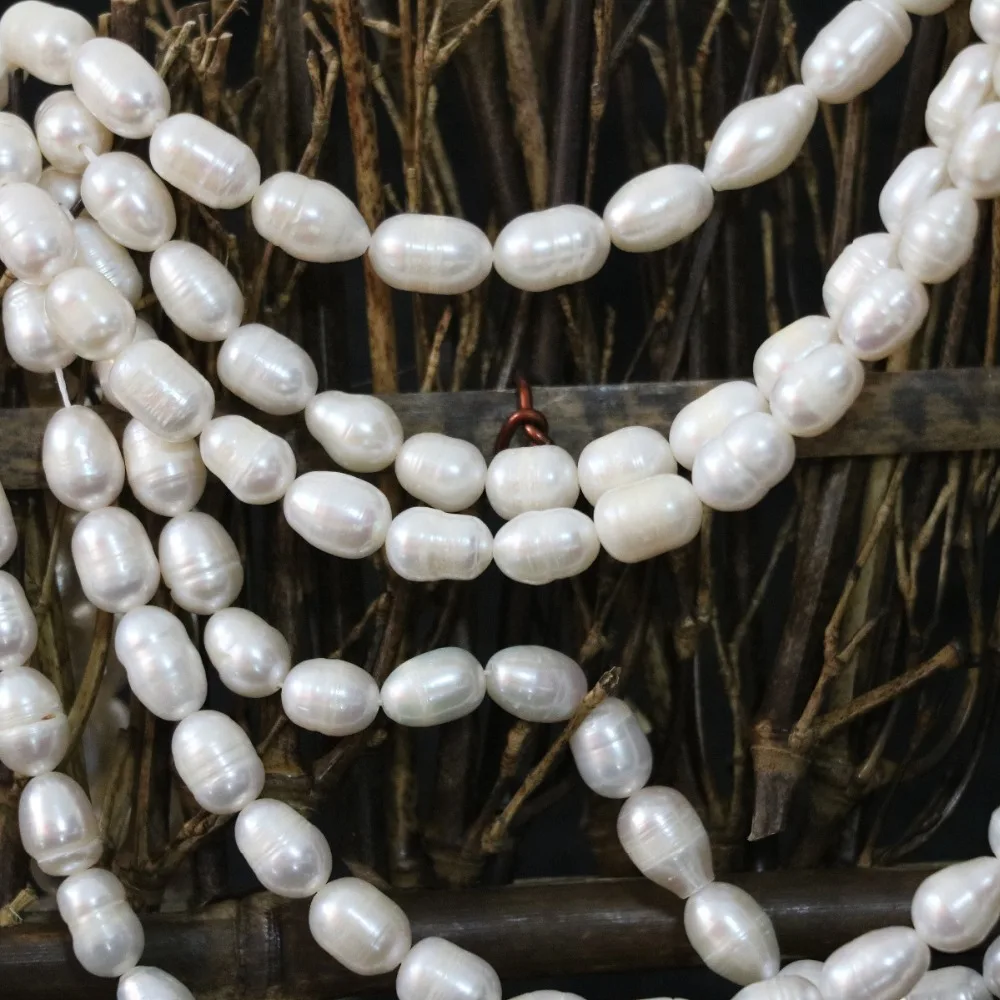 

Natural white freshwater pearl loose beads top quality 7-8mm rice charms elegant fashion diy women gift jewelry 15inch B1340