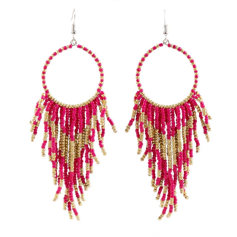 Богемные многоцветные длинные серьги для женщин Bijoux Femme ручная работа кисточка