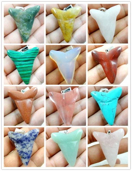 Натуральный камень бирюзовый кварц кристалл опал Акула подвеска зуб для