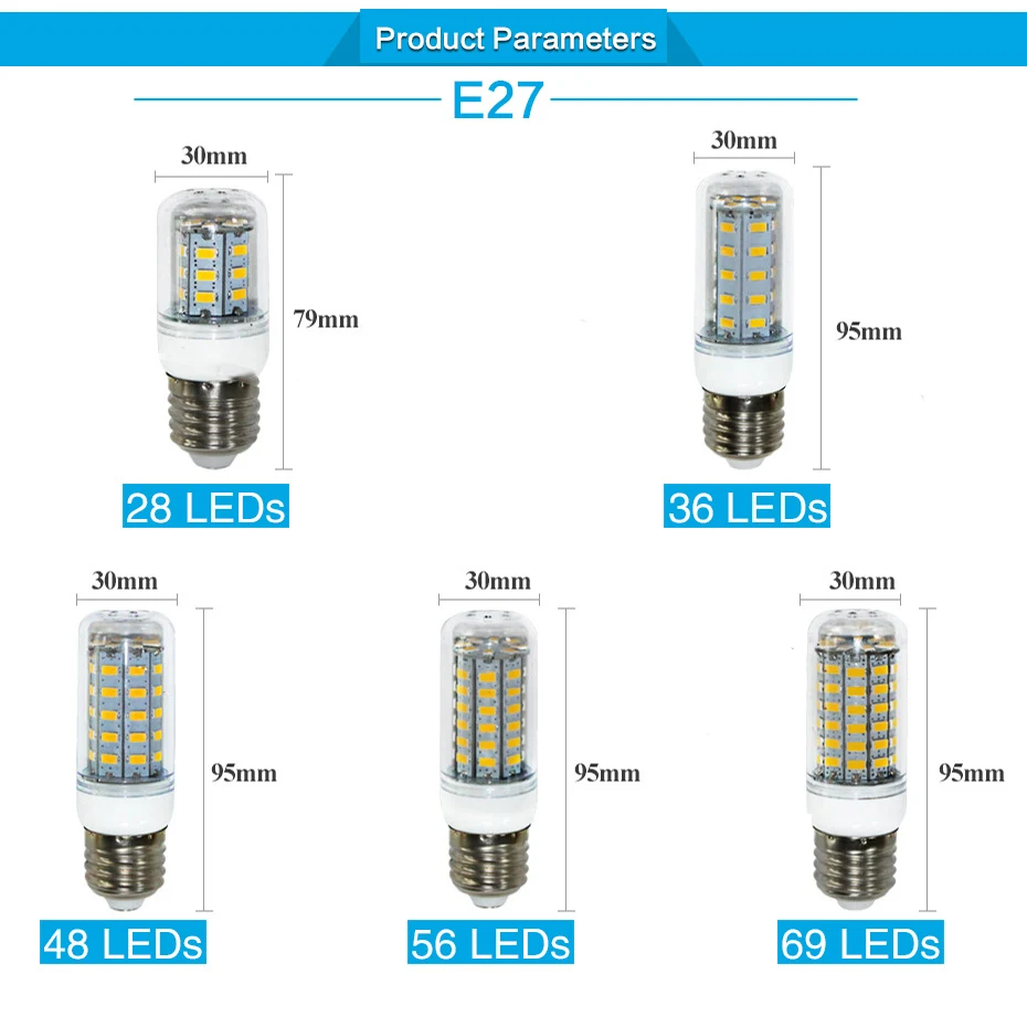 E27 E14 Светодиодный светильник SMD 5730 светодиодный кукурузный 220 в 24 36 48 56 69 люстра s