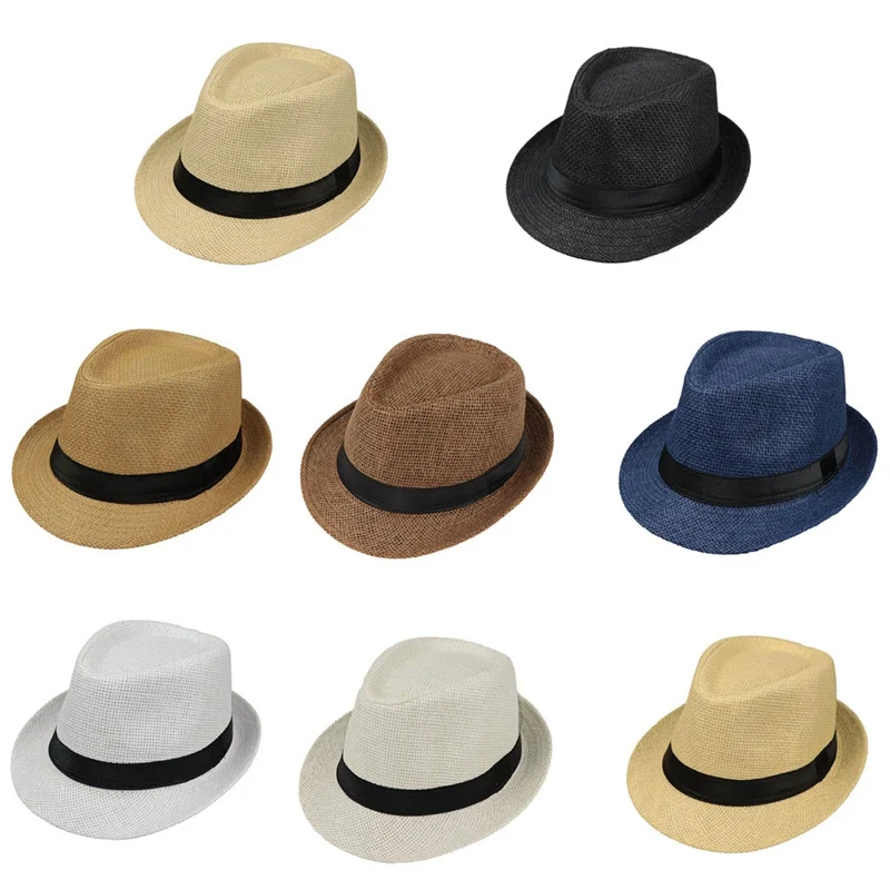 New Children Kids Summer Beach Straw Hat Jazz Panama Gangster Cap Outdoor Breathable Hats Girls Boys Sunhat | Аксессуары для