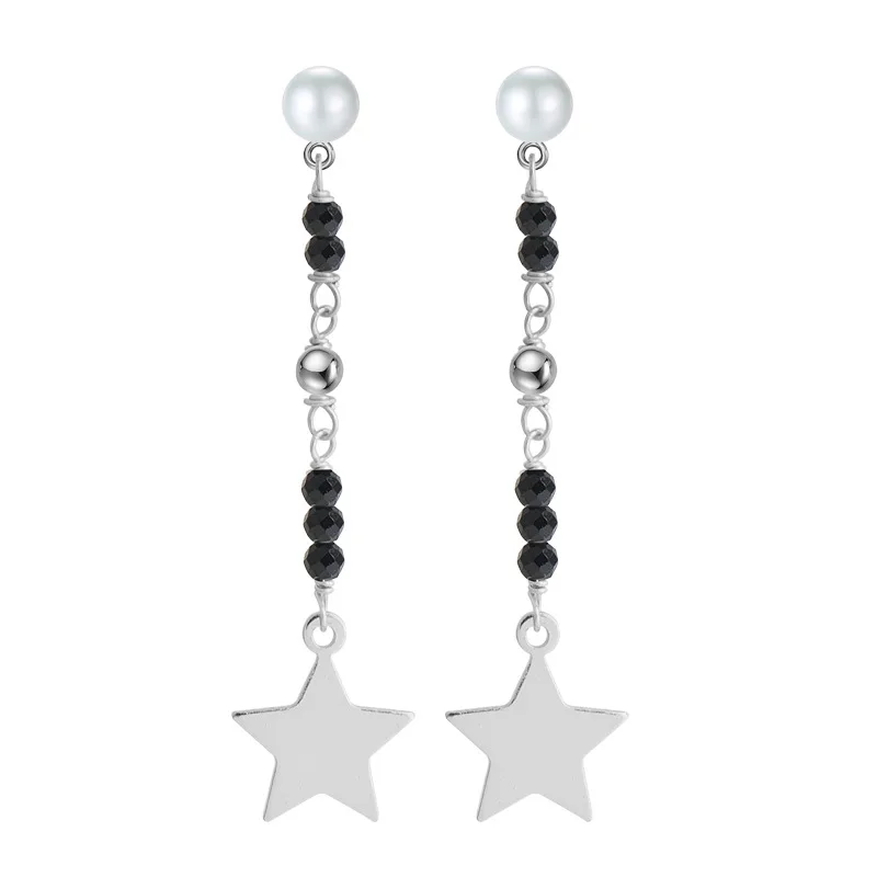 INALIS New Elegant Drop Earrings 925 Sterling Silver Star Pendant with Natural Pearl Black Pink Stone Dangle Brincos for Women | Украшения