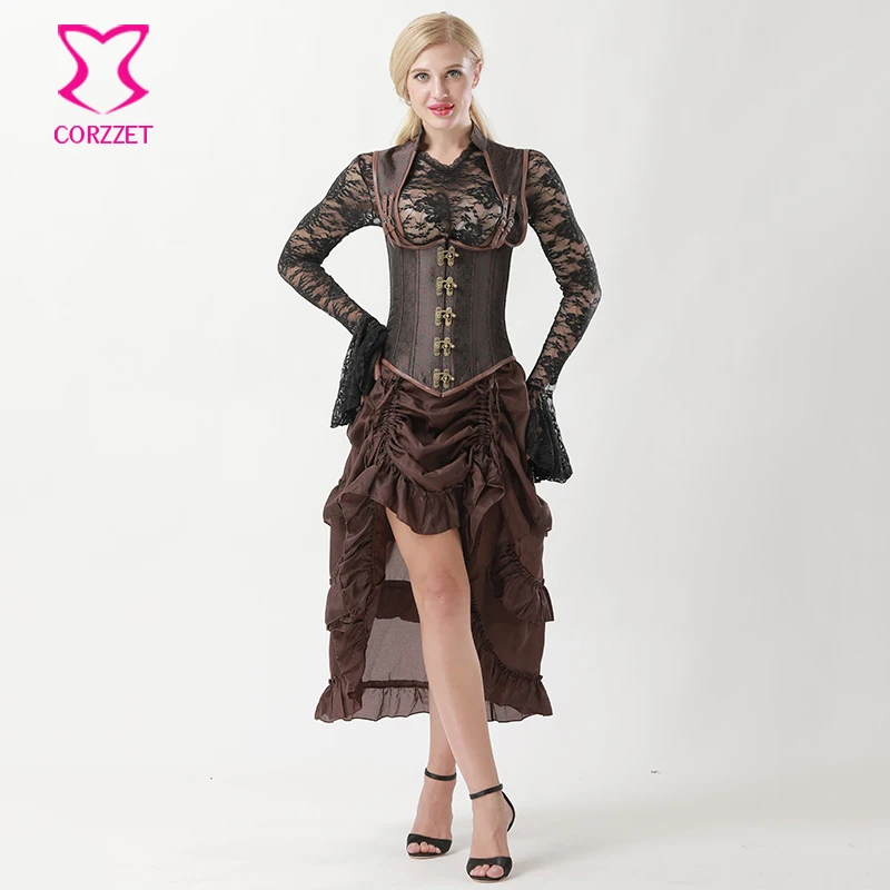 Brown Corsets And Bustiers Vintage Steampunk Clothing Corpetes E Corselet Underbust Vest Corset Dress Gothic Burlesque Dresses