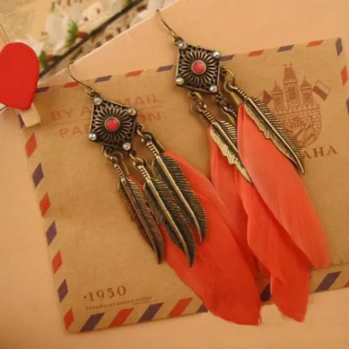 2016 Fashion Charms Vintage Drop Long Earrings feather black dangle earrings Jewellery bohemian | Украшения и аксессуары