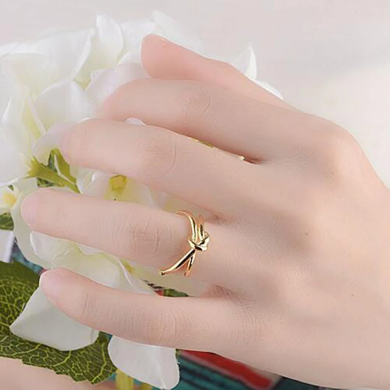 2019 Trendy Gold 925 Sterling Silver Rings For Women Personality Interwoven Rope Knot Ring Jewelry Female Holiday Party Gifts | Украшения и