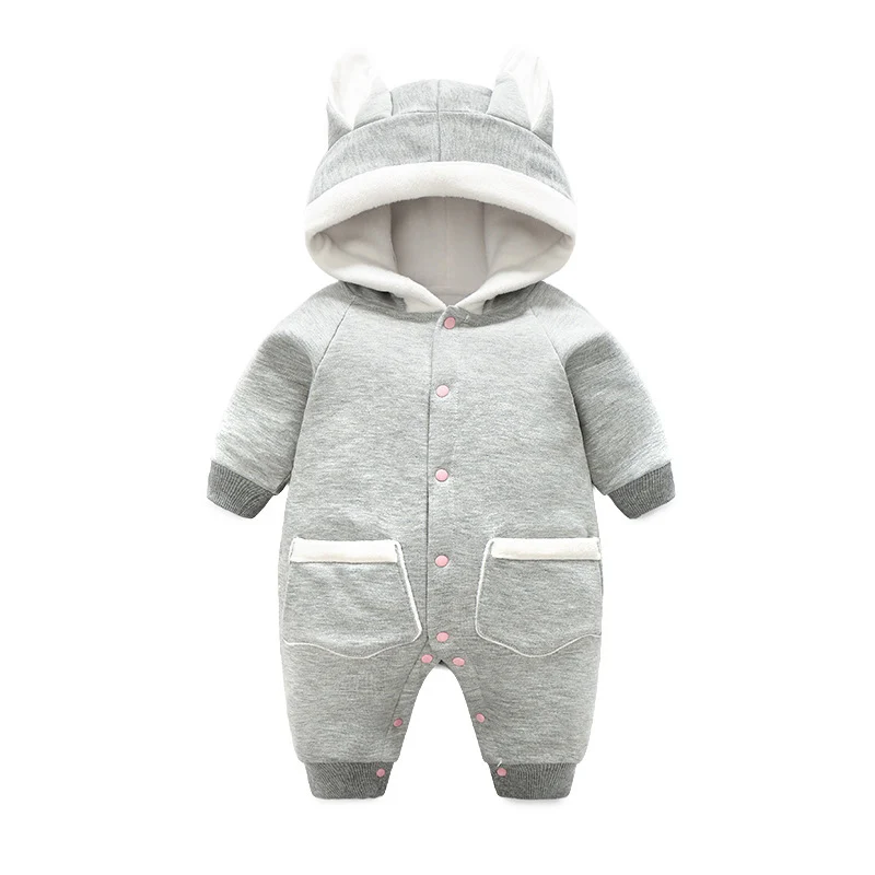 Детский плотный теплый комбинезон с капюшоном и ушками Осенний длинными