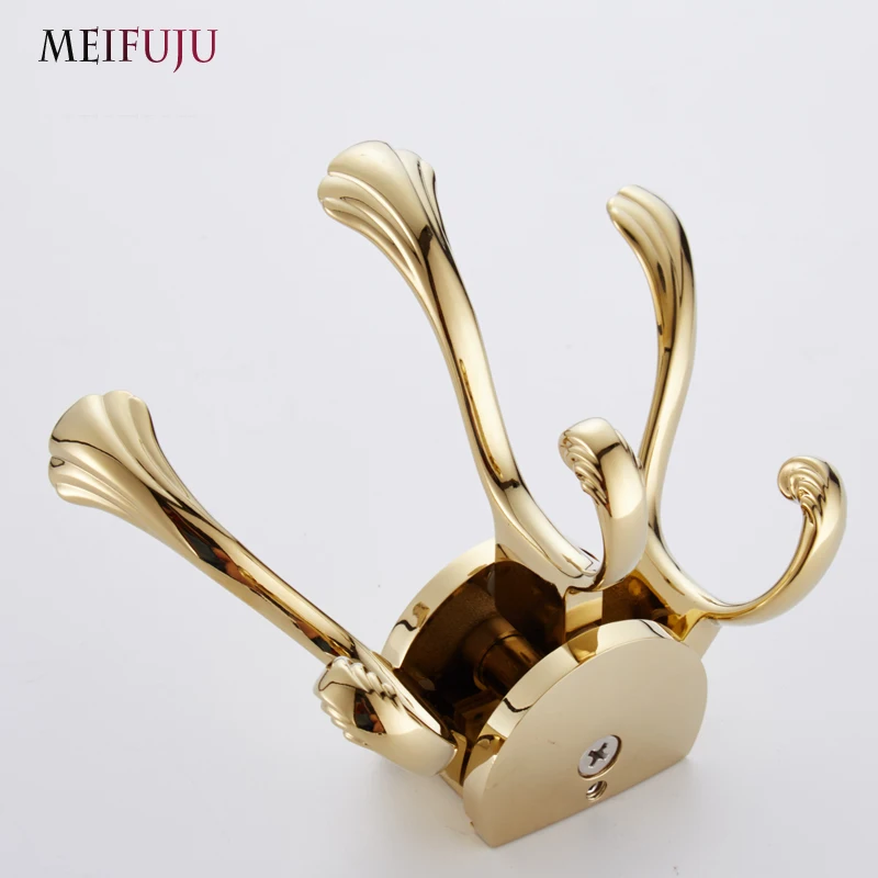 Новый дизайн вращающиеся тройные Крючки Золотая настенная вешалка для одежды