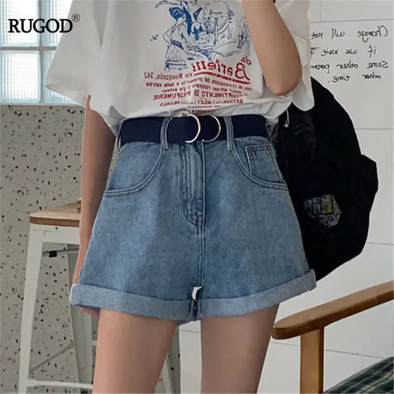 RUGOD корейские летние Женские однотонные синие джинсовые шорты с карманами на талии в стиле ампир повседневные женские ковбойские шорты на молнии в консервативном стиле