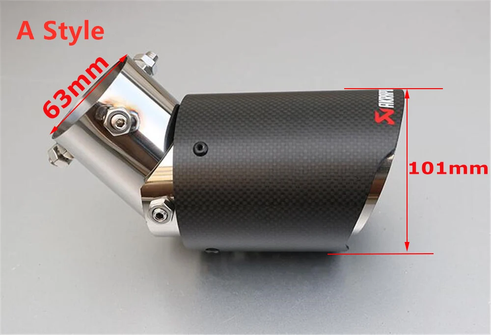 1x регулируемый угол Akrapovic наконечники из углеродного волокна для автомобиля выхлопная труба для Renault Opel автомобиль-Стайлинг универсальные автомобильные аксессуары - Цвет: A IN 63MM OUT 101MM