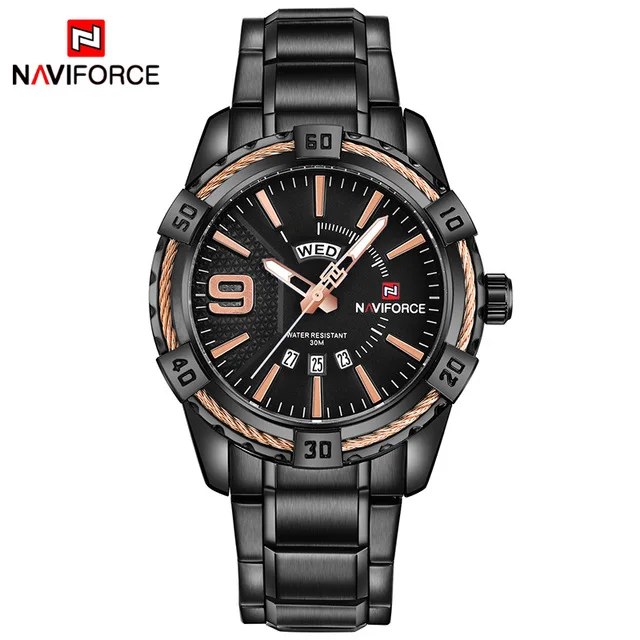 black gold NAVIFORCE модные повседневные брендовые водонепроницаемые кварцевые часы мужские Военная нержавеющая сталь спортивные часы мужские часы Relogio Masculino - Цвет: black gold