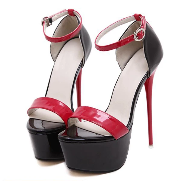 Black-red Aneikeh/Большие размеры 41, 42, 43, 44, 45, 46; босоножки на высоком каблуке; летние пикантные вечерние туфли с открытым носком; женские туфли-гладиаторы на платформе 16 см - Цвет: Black-red