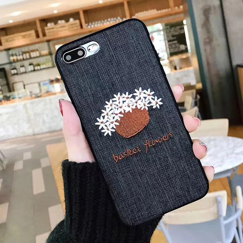 Fashion Luxury Artsy Korea Fresh Daisy Potted Embroidery Flower Anti-skid Cloth Warm Matte Phone Case For IphoneXS MAX/XR/8plus |
