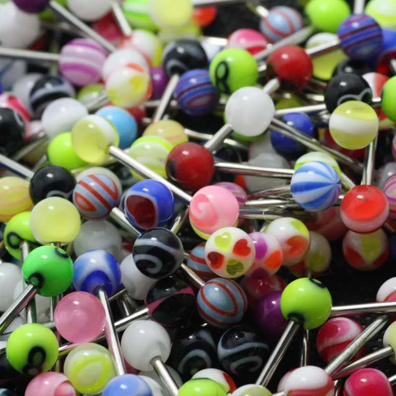 УФ акрил 50 шт смешанные цвета дизайн язык кольцо пирсинг ювелирные изделия 14 г