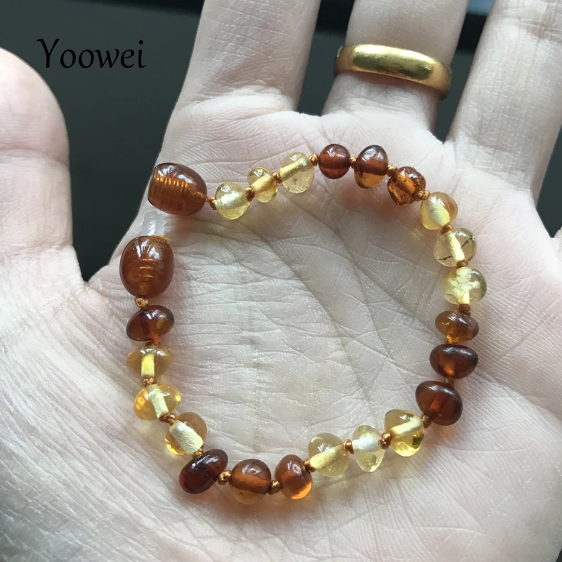 Женский браслет Yoowei Подарочный из натурального золотого коньячного бисера 5