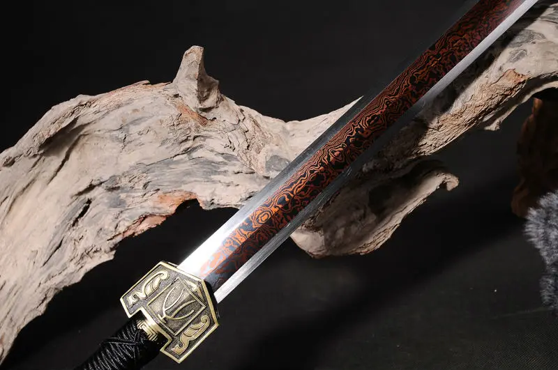 Китайский Меч с красным лезвием полностью ручной работы Дамасская сталь в