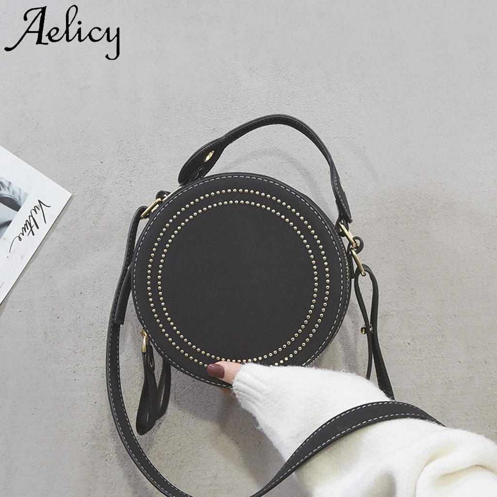 Женская сумка мессенджер Aelicy однотонная круглая высокого качества с карманом