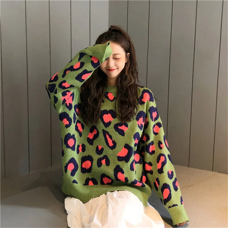 New Fashion Female Leopard Sweater 2018 Winter Runway sweater Casual O-Neck Knitted Long Sleeve Pullovers For Women Sueter Mujer | Женская