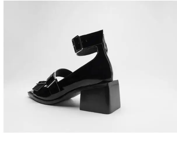 Сандалии женские из лакированной кожи босоножки с квадратным открытым носком