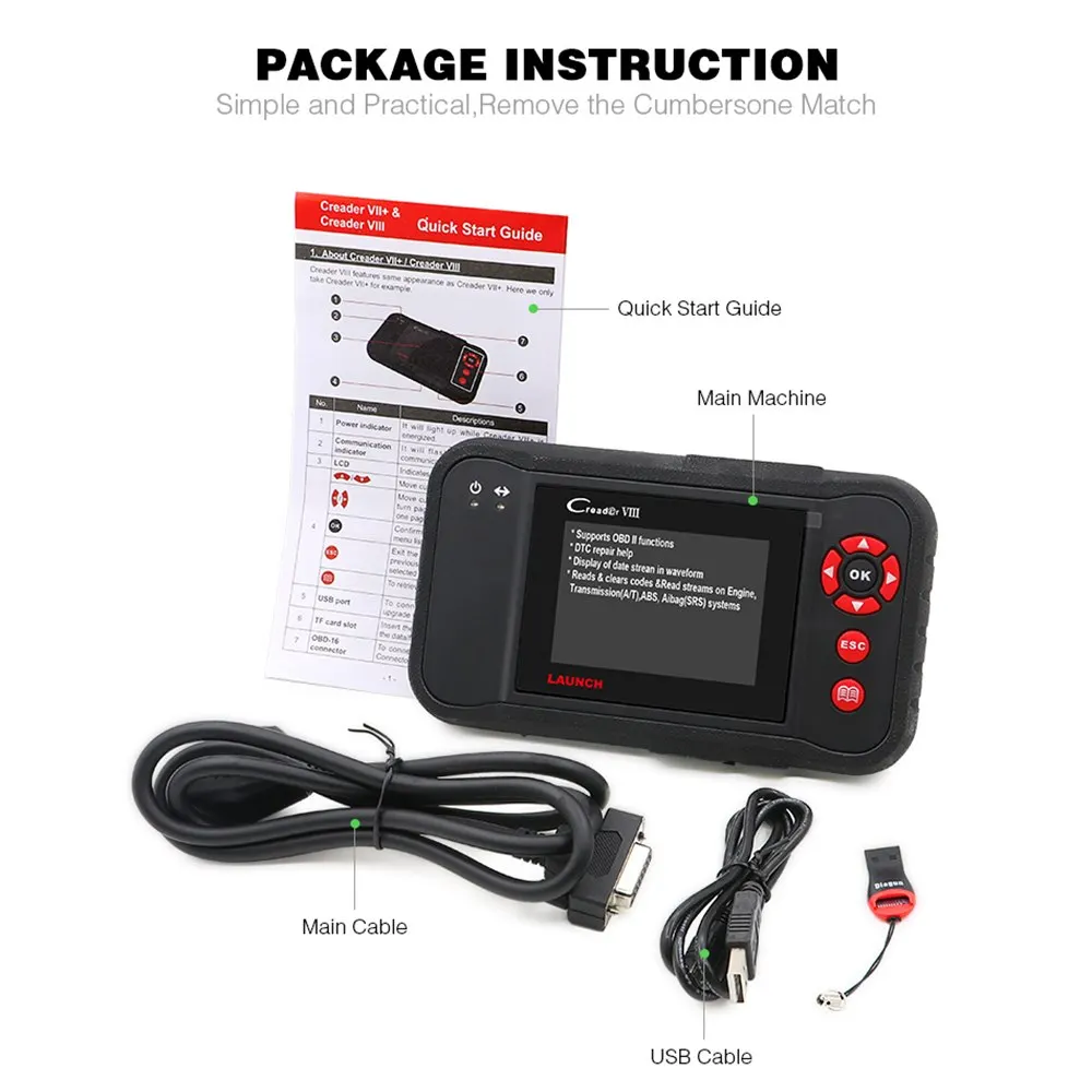 Запуск X431 инструмент диагностики авто obd2 код читателя сканер Creader VIII 8 для ENG/ABS/SRS/AT