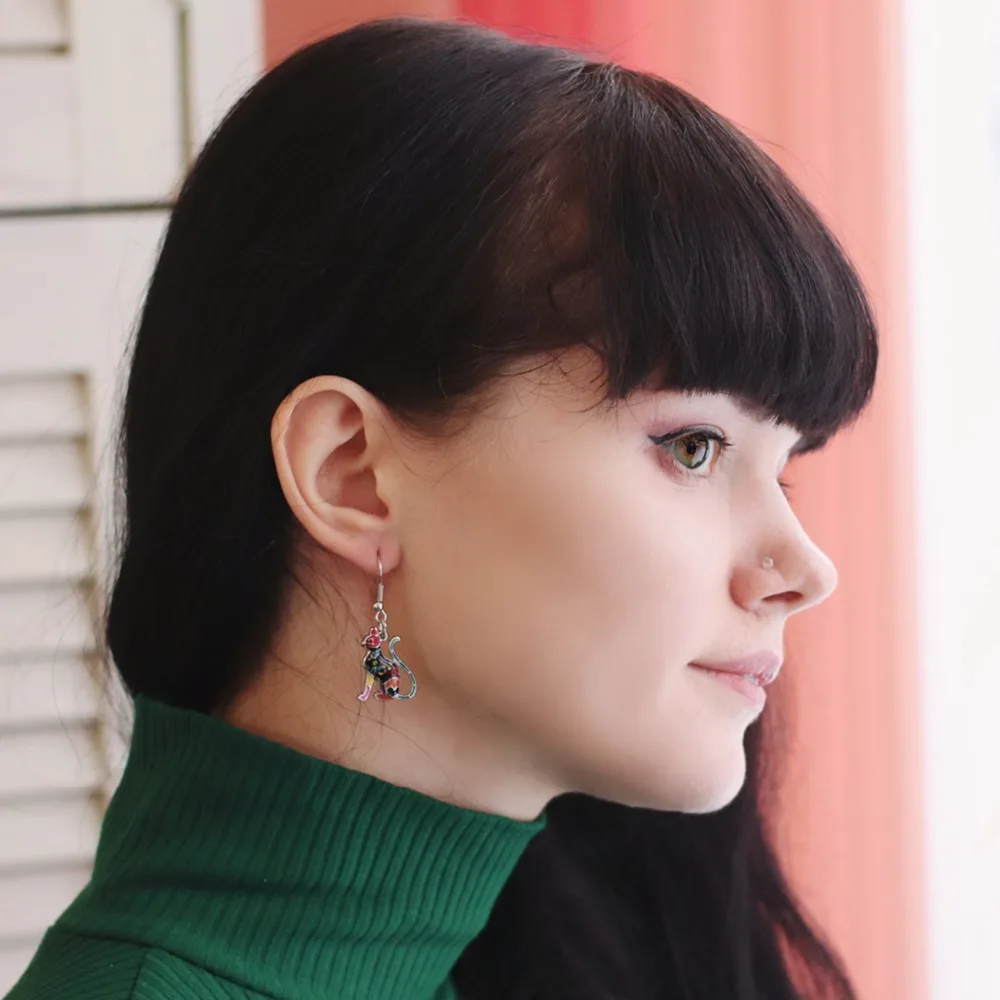 WEVENI эмалированный сплав элегантные серьги в виде котенка кота винтажные милые