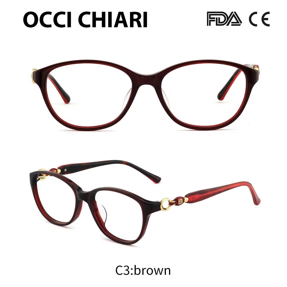 C3 purple OCCI CHIARI, Ретро стиль, Винтажный дизайн, женские ацетатные очки для близорукости, оправа для глаз, прозрачные линзы, женские очки, очки, W-CARLON - Цвет оправы: C3 purple