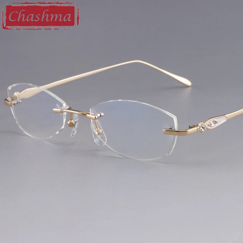 Chashma-Gafas de diseño de diamante para mujer, lentes de titanio sin montura, con piedra transparente, graduadas