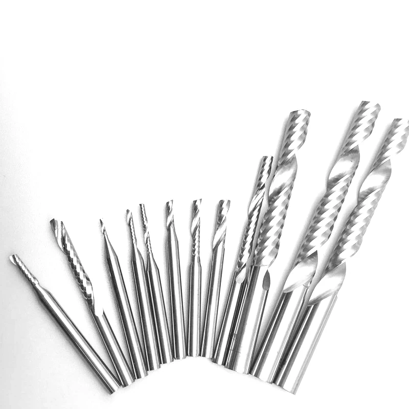 

6pcs 3.175-15 17 22 25 28 32-50L single flute cutter router bit One Flute Spiral End Mills Carbide Milling Cutter Spiral PVC Cut