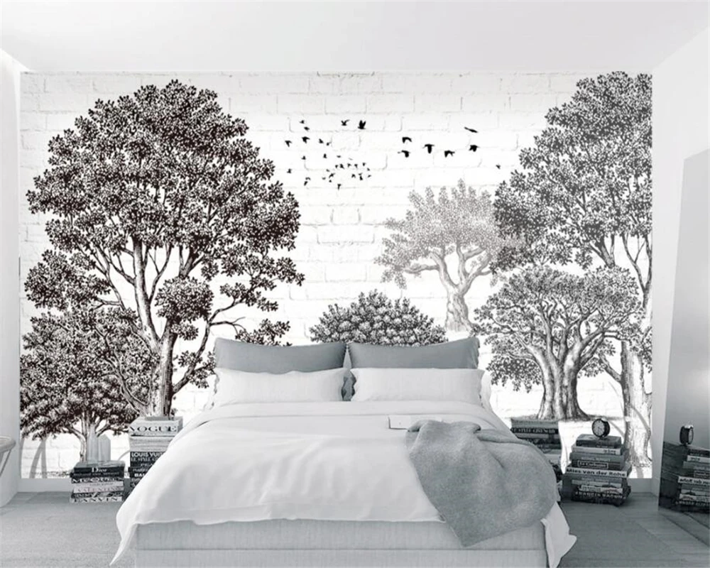 

Beibehang Custom 3d Wallpaper Murals Modern high quality Black and White Tree Nordic Wall Decorative painting 3d wallpaper
