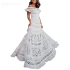 Платье JAYCOSIN женское в стиле бохо, праздничный кружевной ажурный сарафан, однотонный Макси-платье с воротником-лодочкой, лето S-XL