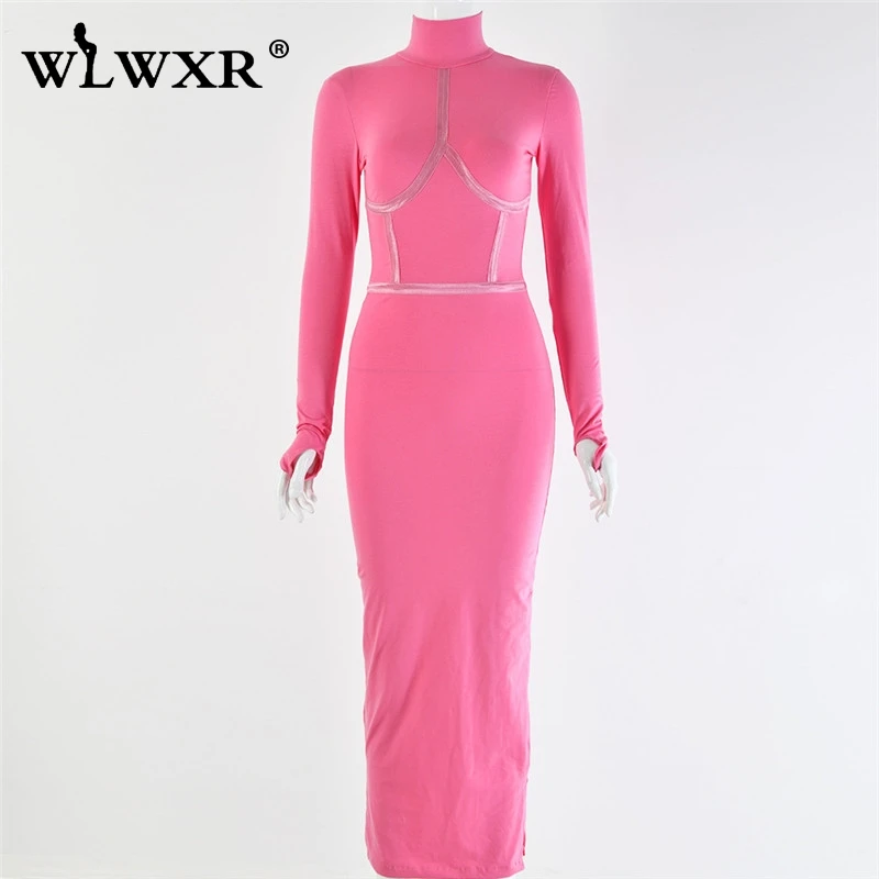 WLWXR Полосатое сексуальное облегающее длинное платье для женщин с длинным рукавом