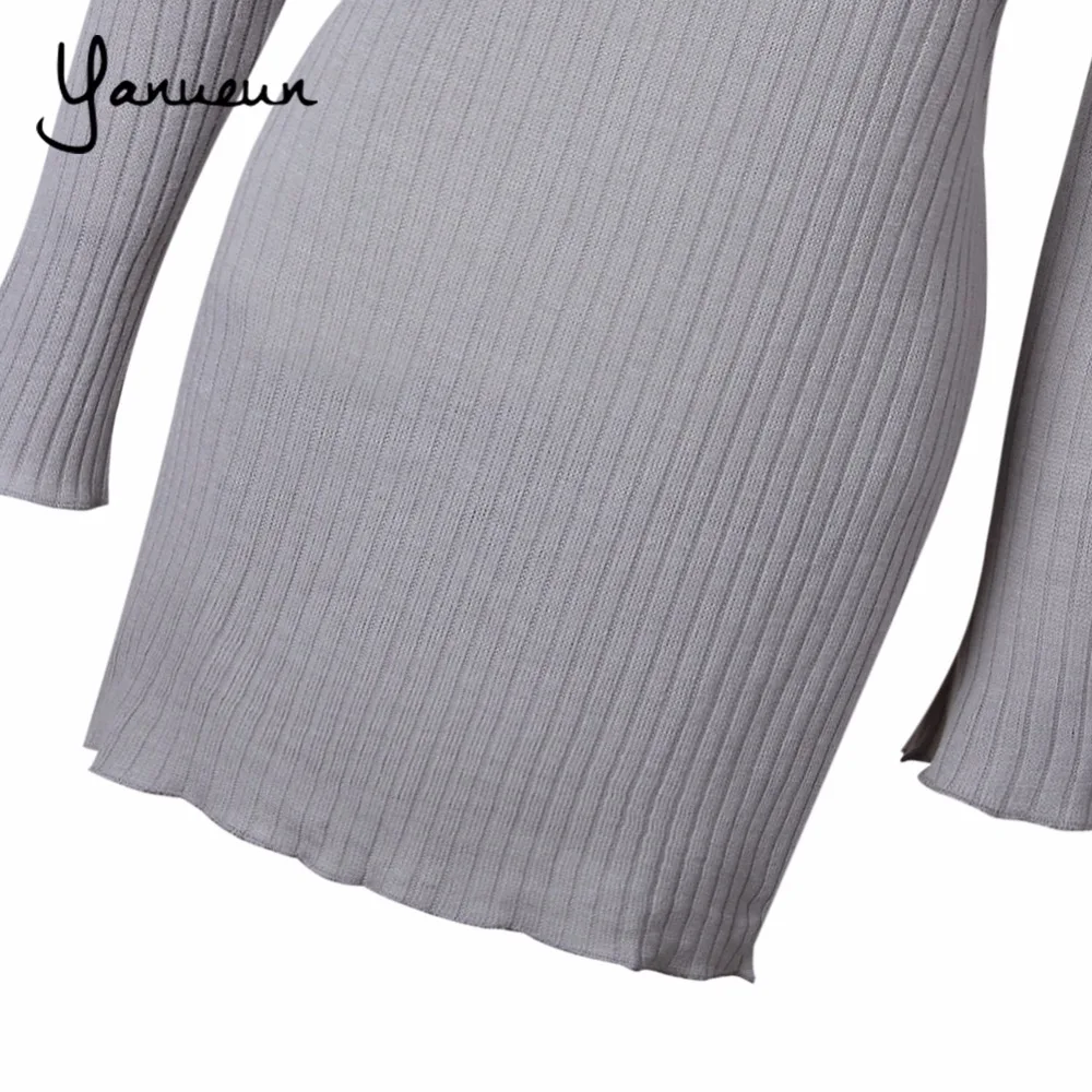 Yanueun Сексуальная с плеча клуб Женское платье Тонкий Bodycon осень зима трикотажные