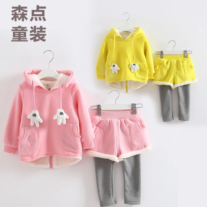 Горячая 2018 ребенок малыш флис бархат Костюмы комплекты для маленьких девочек