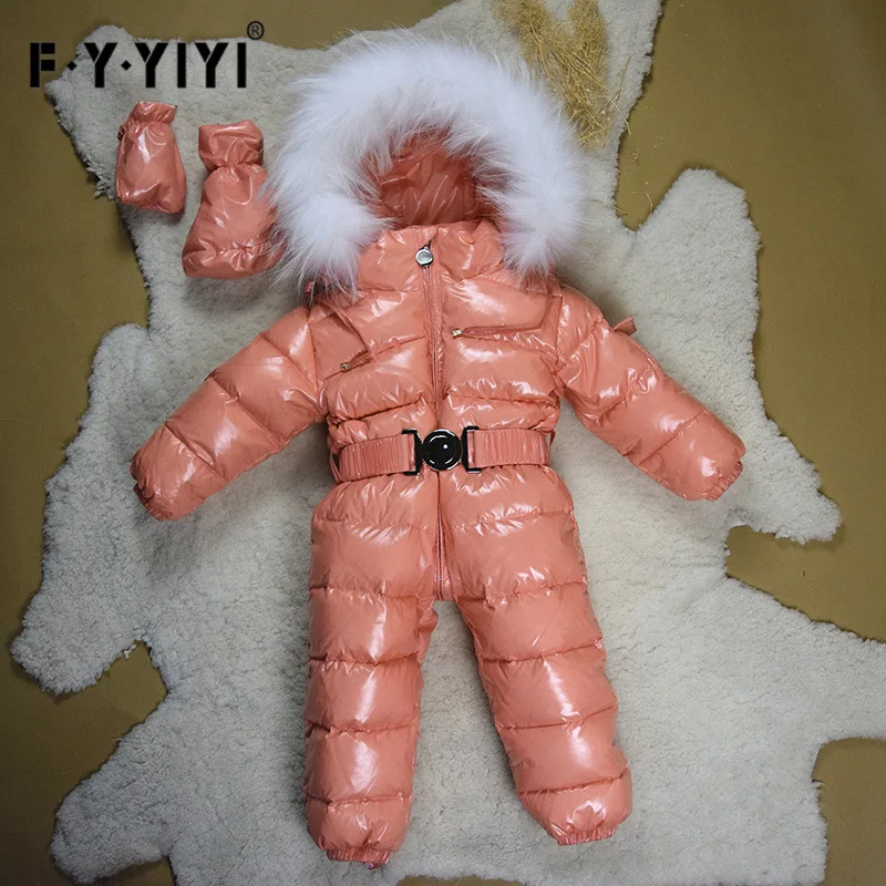 deep Pink Детский комбинезон с воротником из меха енота, теплая зимняя одежда Зимняя верхняя одежда для маленьких девочек и мальчиков, От 0 до 5 лет Детские зимние комбинезоны - Цвет: deep Pink
