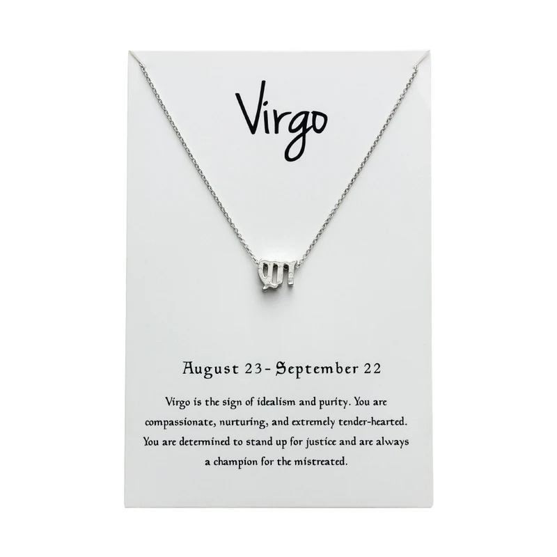 Virgo silver 12 Созвездие Подвеска Ожерелье для женщин Знак зодиака Kolye ожерелье Leo Libra Aries Wish Card модное ювелирное изделие подарок на день рождения - Окраска металла: Virgo silver