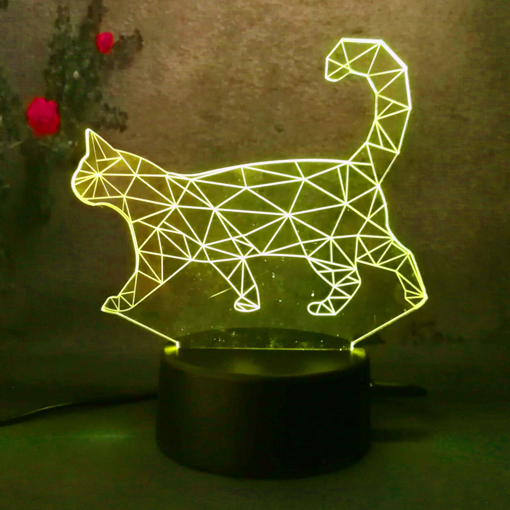 3D Ленивый Кот ходьба кошка 7 видов цветов меняемый светодиодный ночник лампа