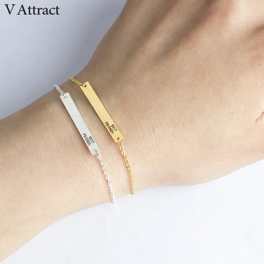 V Attract 2017 Silver Color Stainless Steel Pulseras Men Jewelry Geometric Simple Bar Statement Bracelet Homme Bff Gift|charm bracelet|bracelets &