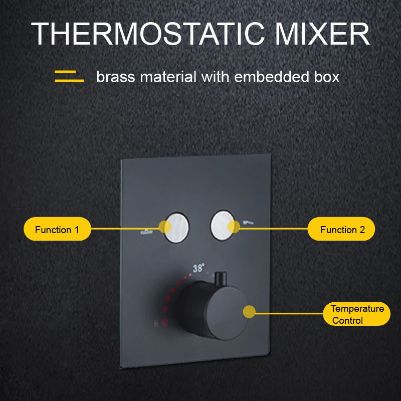 

Matt black thermostatic shower system air injections 10 inch wall mounted shower head rainfall bath set bathroom hot selling