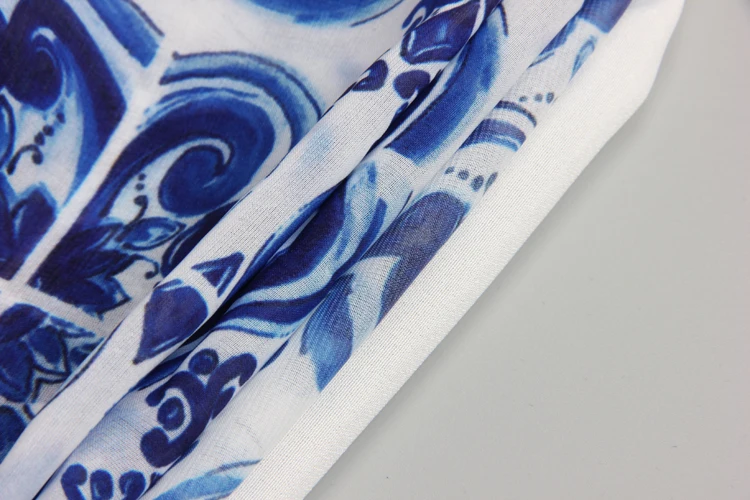 Женское платье с принтом синее и белое длинными рукавами лето-осень 2018 S-4Xl |