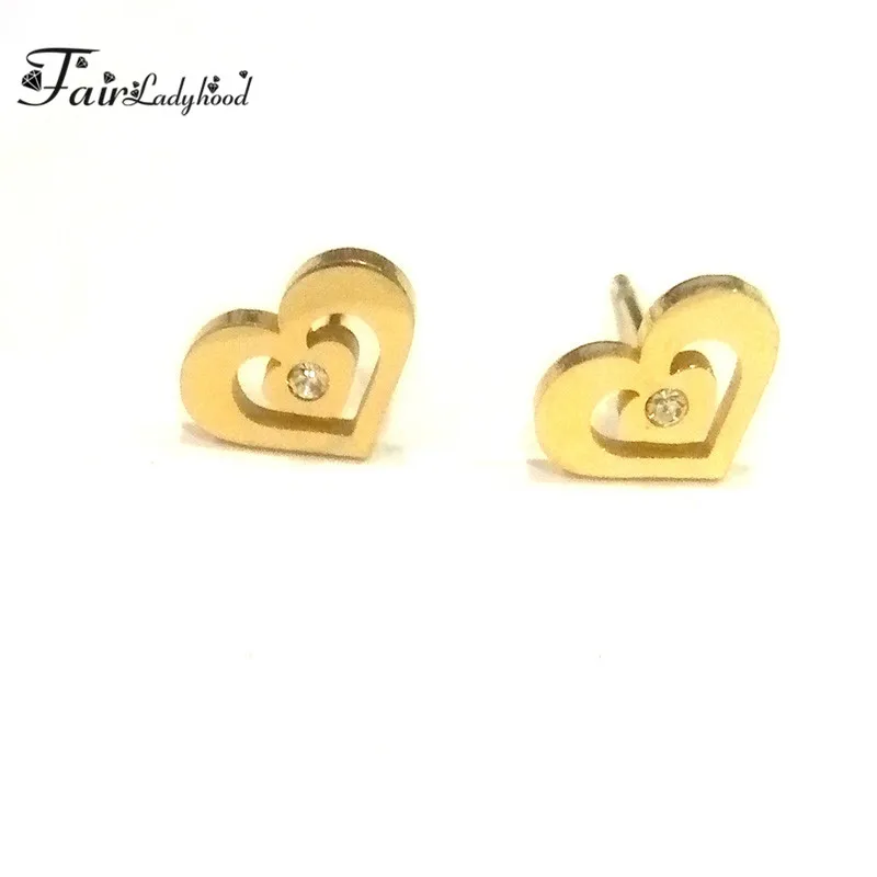 Женская бижутерия серьги гвоздики в форме сердца из нержавеющей стали FairLadyHood Hallow
