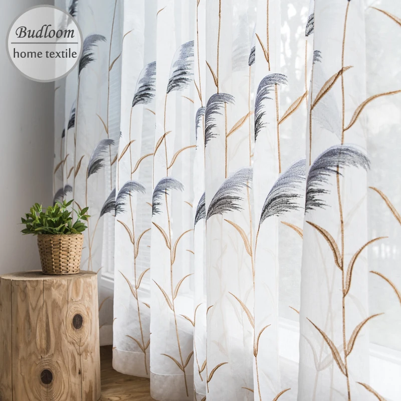 Роскошная льняная штора из тюля с вышивкой reed bulrush для спальни коричневые