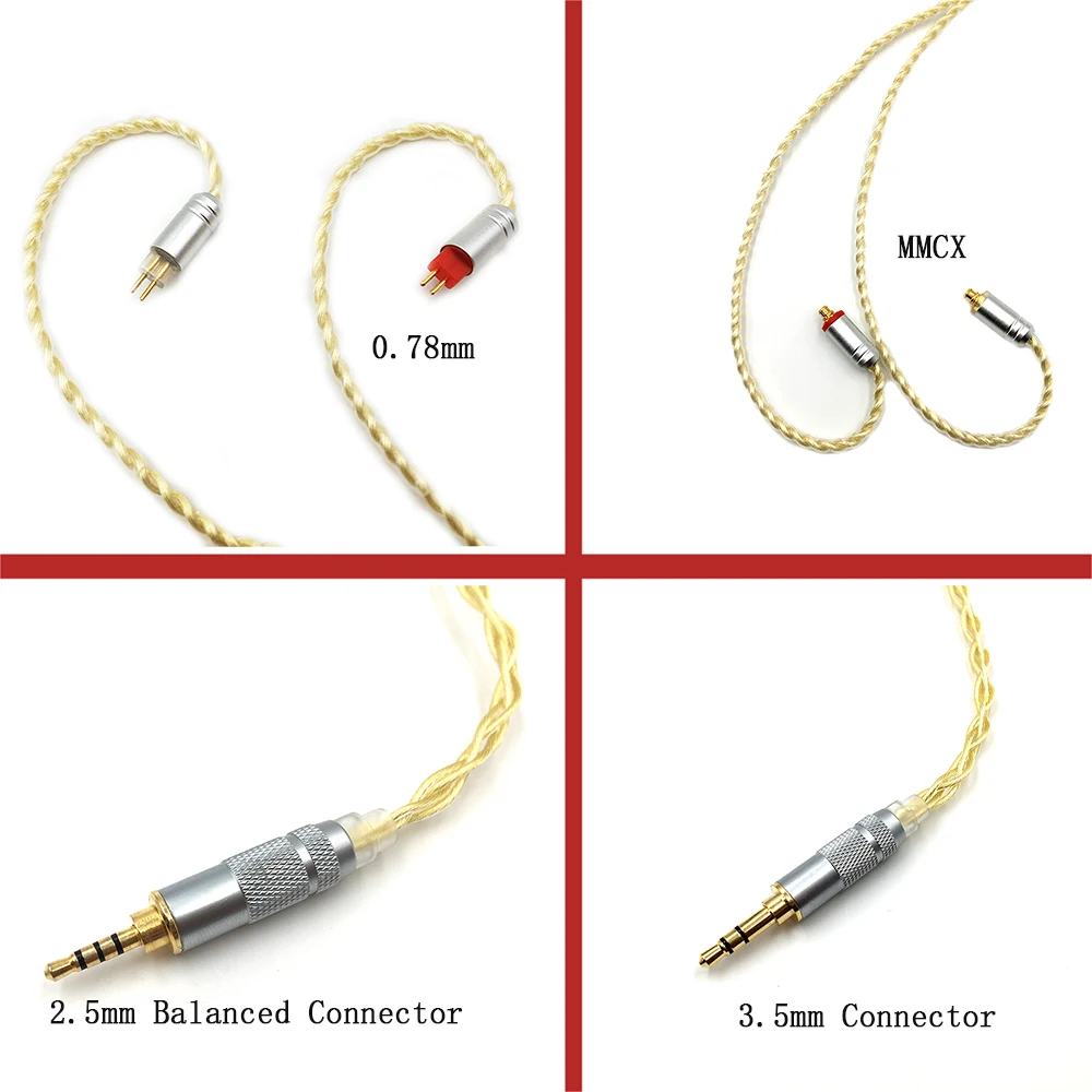 Linsoul 7NOCC MMCX/0.78mm 2Pin Connector 3.5mm 2.5mm Balanced Upgraded Earphone Cable Soft 7N OCC Pure Silver+Gold Plated - купить по