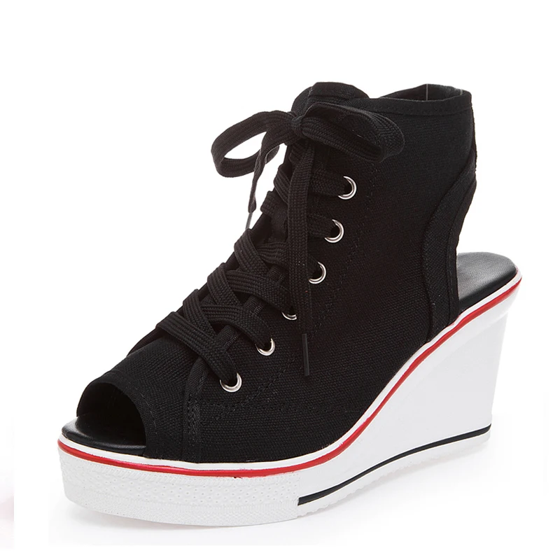 Женские парусиновые туфли с высоким берцем стильные весенне-летние на платформе