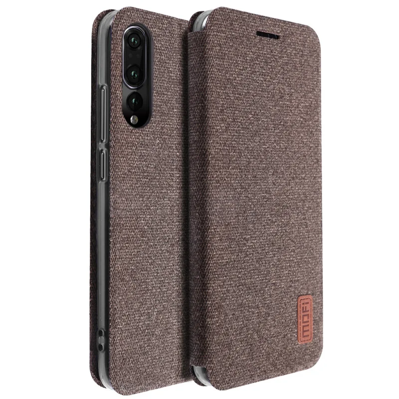 coffee Для huawei p20 pro чехол MOFI P20 lite тканевый флип чехол для huawei P20 полный Чехол подставка чехол p20 plus Мягкий силиконовый чехол - Цвет: coffee