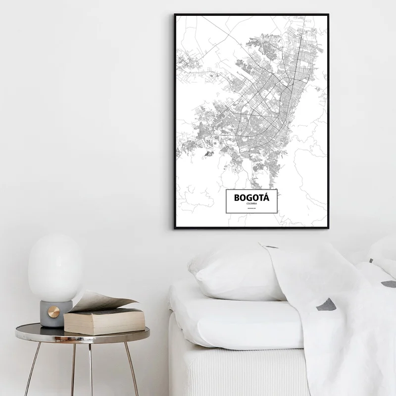Богота Колумбия черный белый цвет на заказ карта городов мира плакат холст