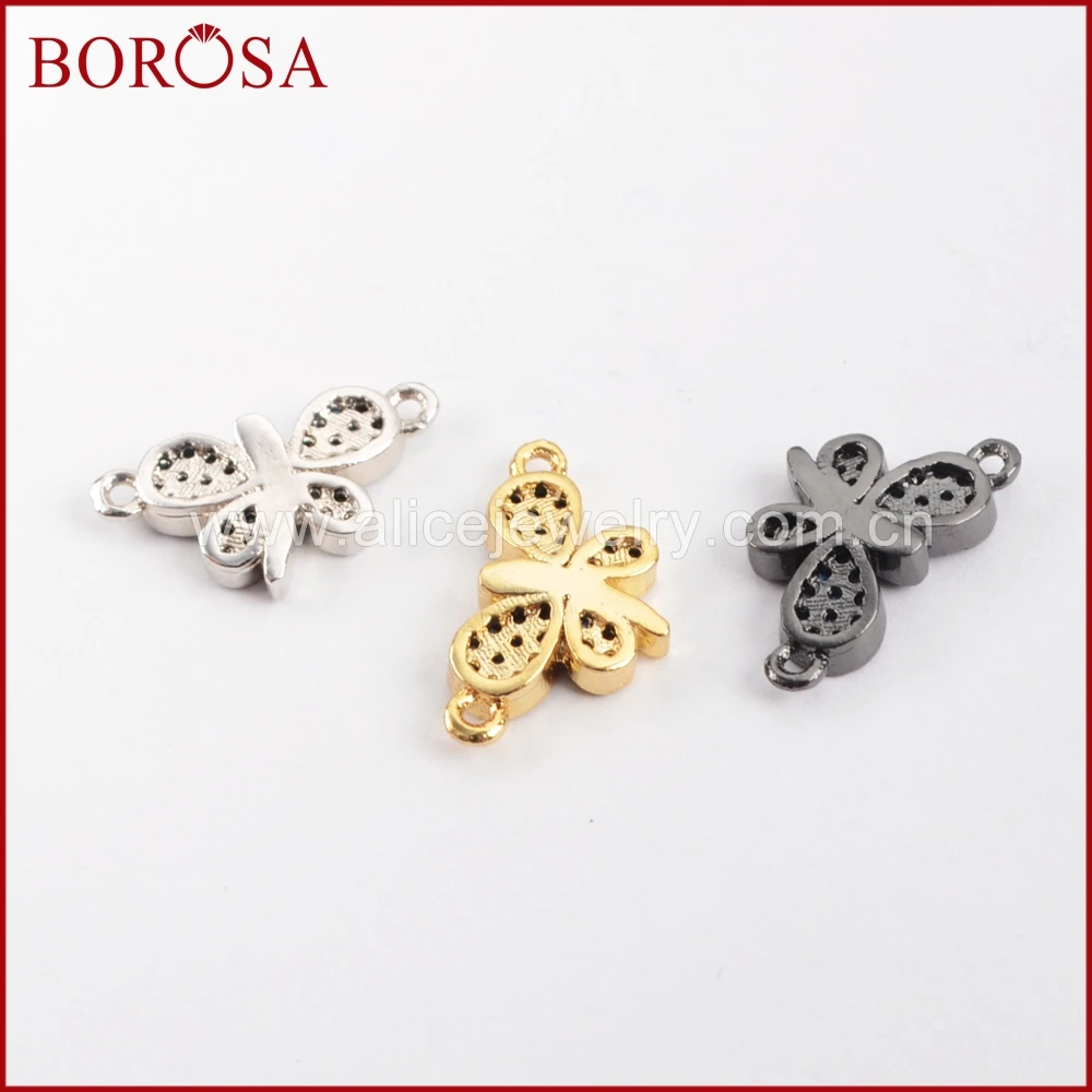 BOROSA 15PCS New Arrival Pave CZ Cubic Zirconia Lovely Butterfly TIny Connector Double Bails Mixed Colors for DIY Bracelet WX842 | Украшения