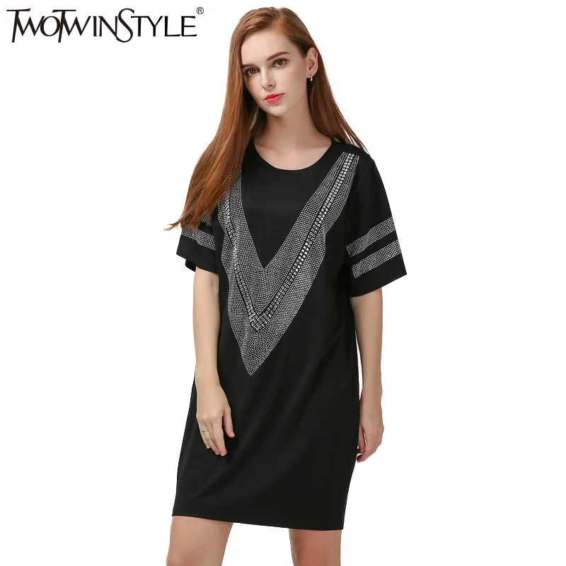 [TWOTWINSTYLE] 2019 осеннее свободное женское платье с длинным рукавом и v-образным