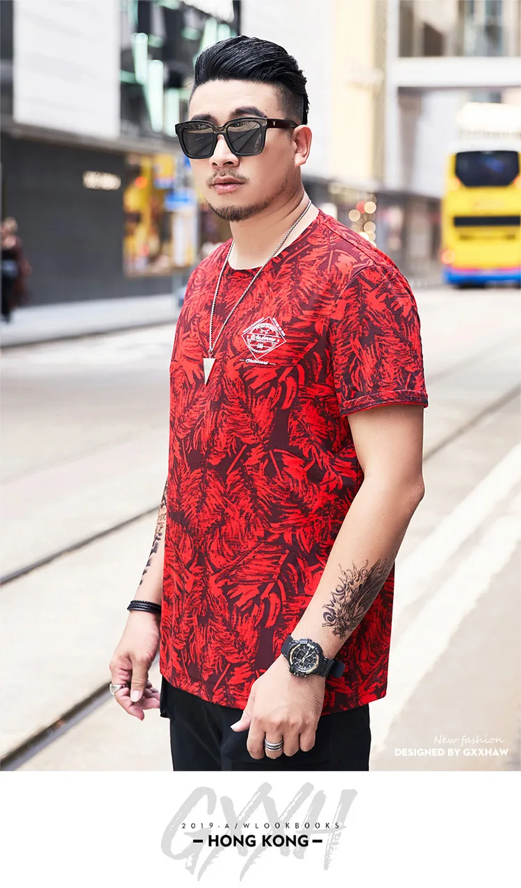 GXXH, новинка размера плюс, Большой XXXL, XXXXL, 5XL, 6XL, Мужская модная красная футболка с принтом толстяка, футболки с короткими рукавами, повседневная мужская футболка
