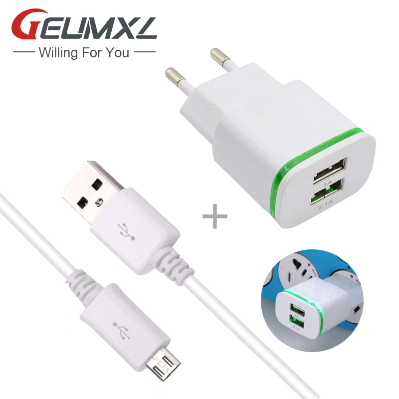 Быстрое зарядное устройство GEUMXL с 2 портами 1 А USB Адаптивное быстрое кабель Micro