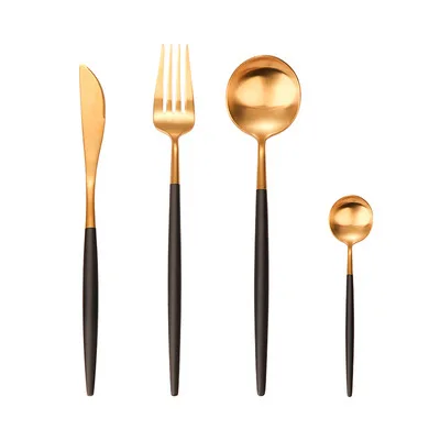 4Pcs/set Dinnerware Set 304 Stainless Steel Black Gold Cutlery Knife Fork Flatware Tableware |